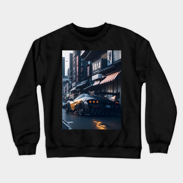 Dark Sports Car in Japanese City Crewneck Sweatshirt by star trek fanart and more